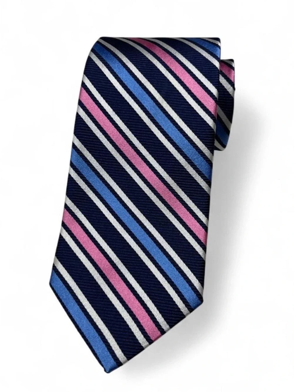 Brooks Brothers Navy Pink Blue Striped Silk Tie L58” W3.25” Made in USA